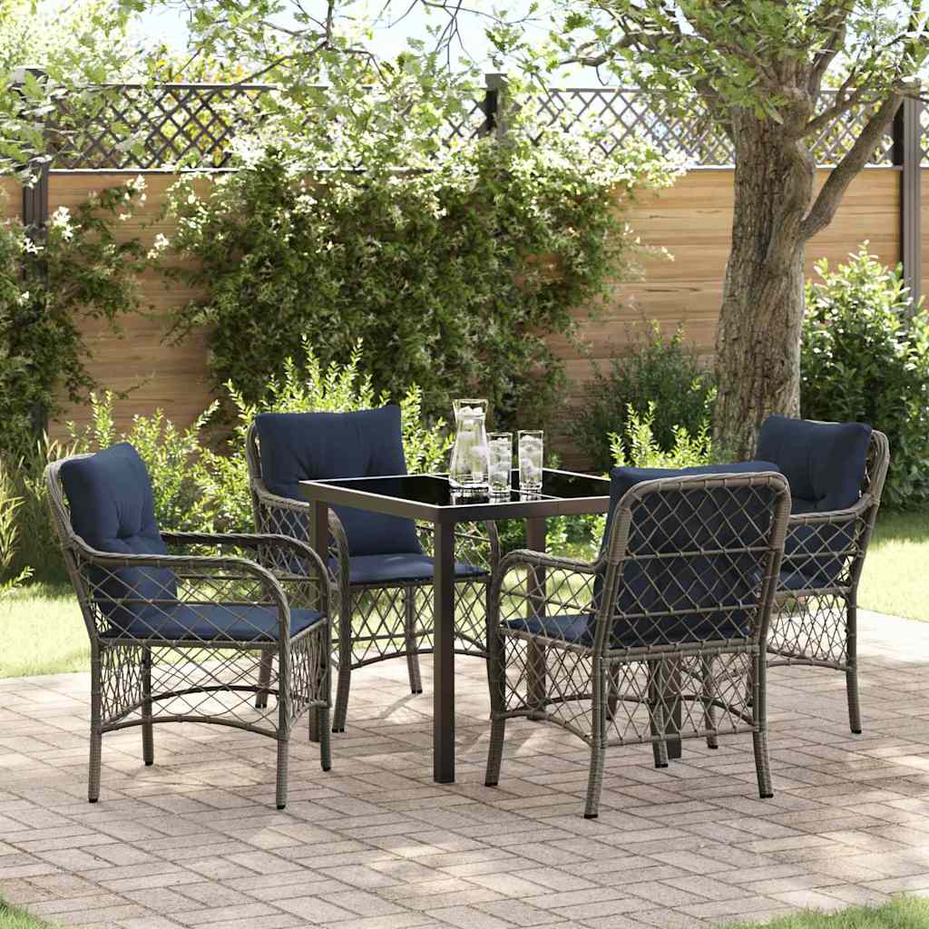 vidaXL Tuin eettafelset met kussen 5 pcs Grijs en zwart Rattan