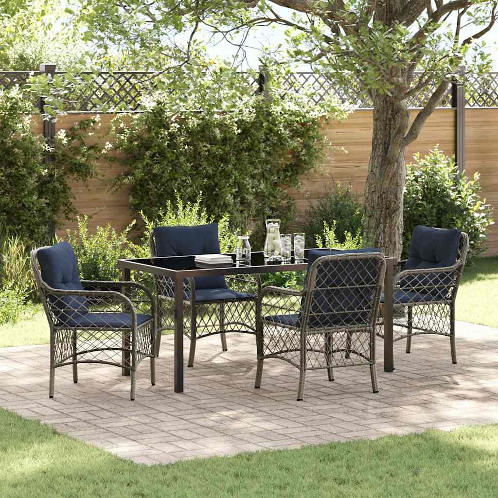 vidaXL Tuin eettafelset met kussen 5 pcs Grijs en zwart Rattan
