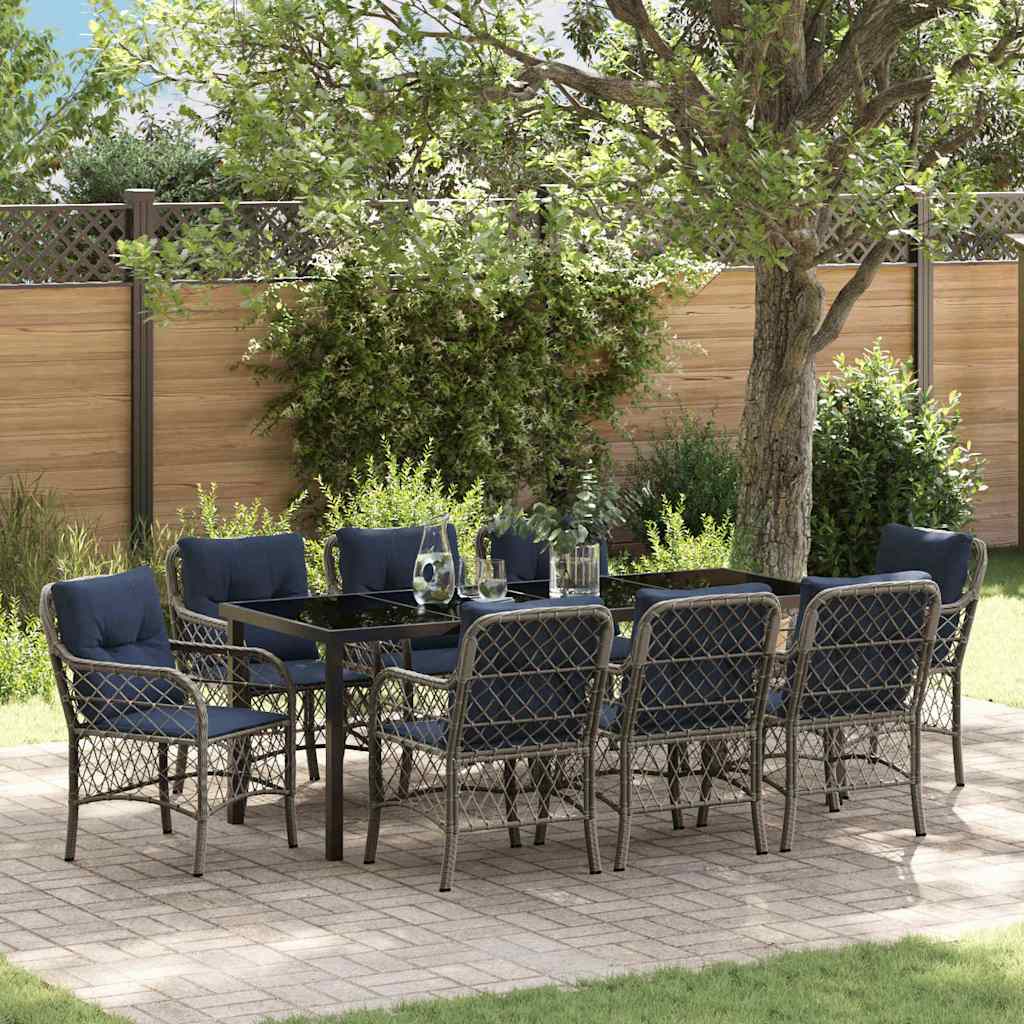 vidaXL Tuin eettafelset met kussen 5 pcs Grijs en zwart Rattan