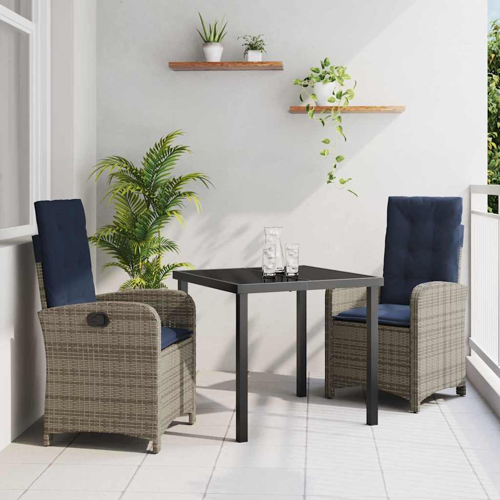 vidaXL 3-delige Tuinset met Kussens - Grijze Poly Rattan