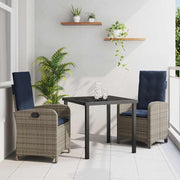 vidaXL 3-delige Tuinset met Kussens - Grijze Poly Rattan
