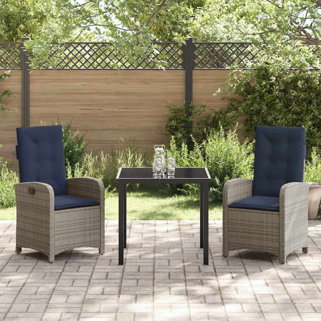 vidaXL 3-delige Tuinset met Kussens - Grijze Poly Rattan