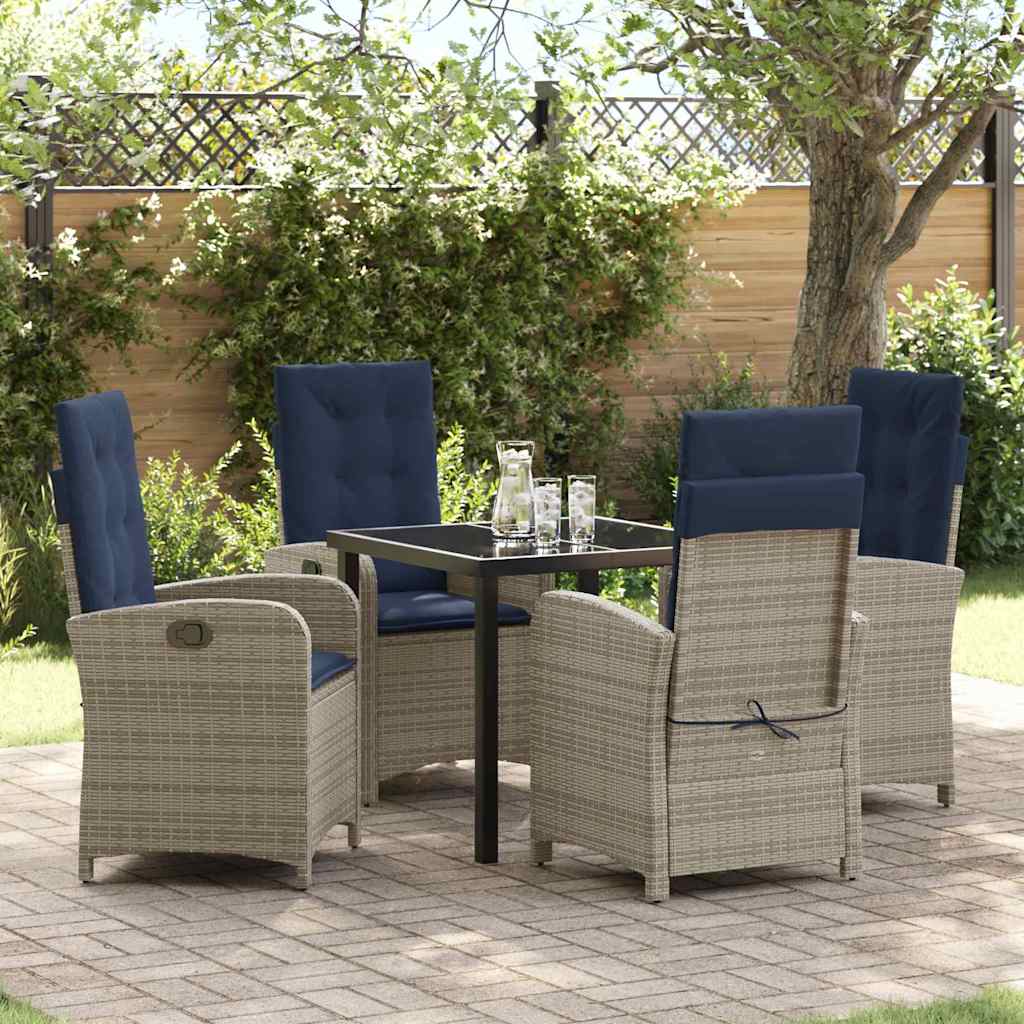 vidaXL 3-delige Tuinset met Kussens - Grijze Poly Rattan