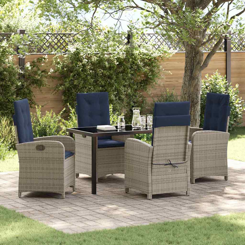 vidaXL 3-delige Tuinset met Kussens - Grijze Poly Rattan