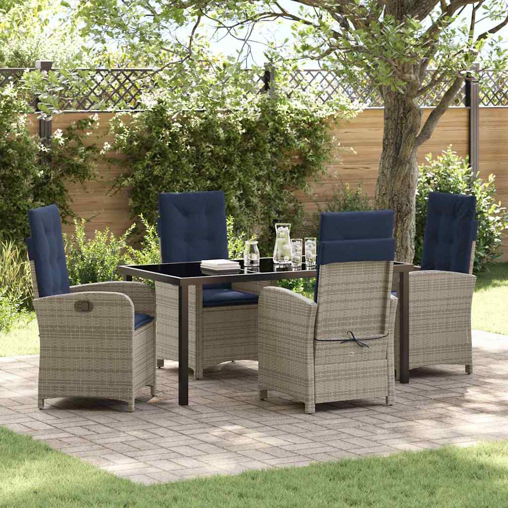 vidaXL 3-delige Tuinset met Kussens - Grijze Poly Rattan