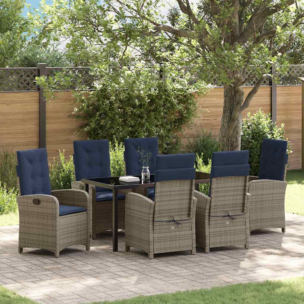 vidaXL 3-delige Tuinset met Kussens - Grijze Poly Rattan