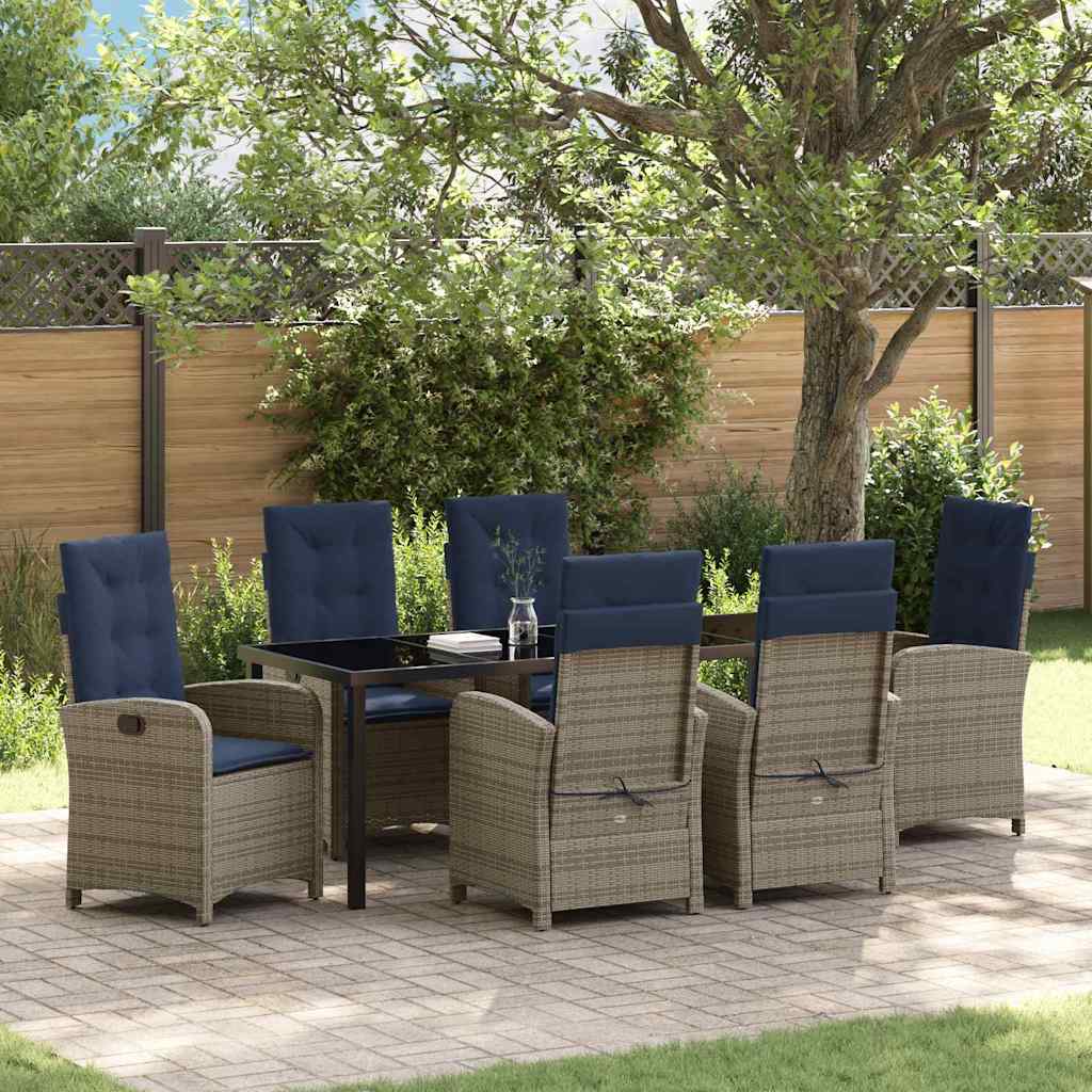 vidaXL 3-delige Tuinset met Kussens - Grijze Poly Rattan