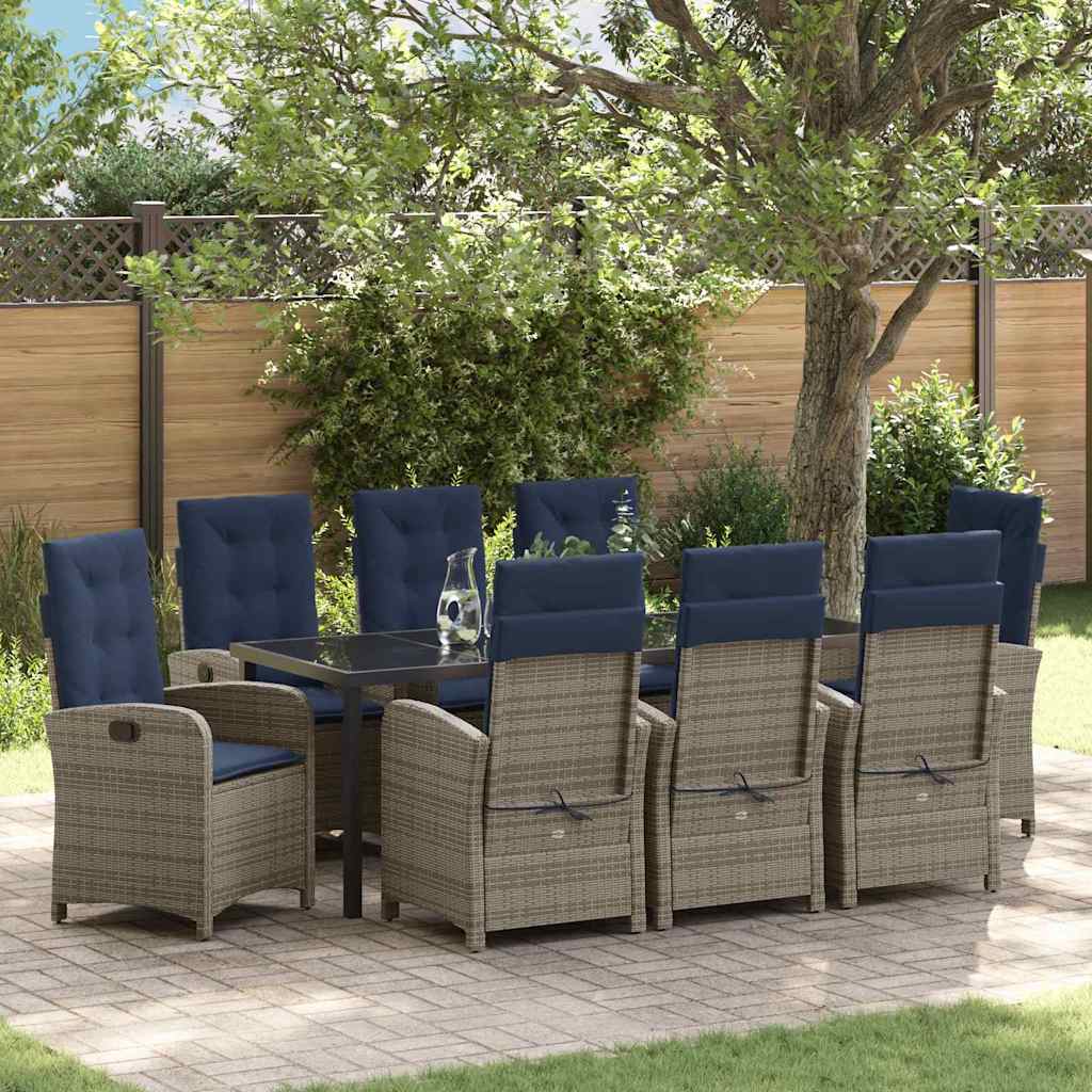vidaXL 3-delige Tuinset met Kussens - Grijze Poly Rattan