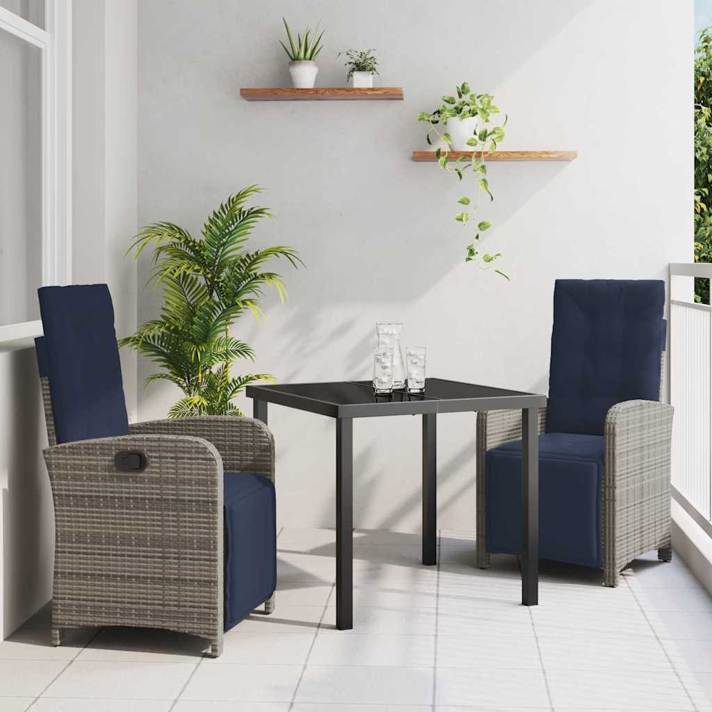 vidaXL 3-delige Tuinset met Kussens - Grijze Poly Rattan