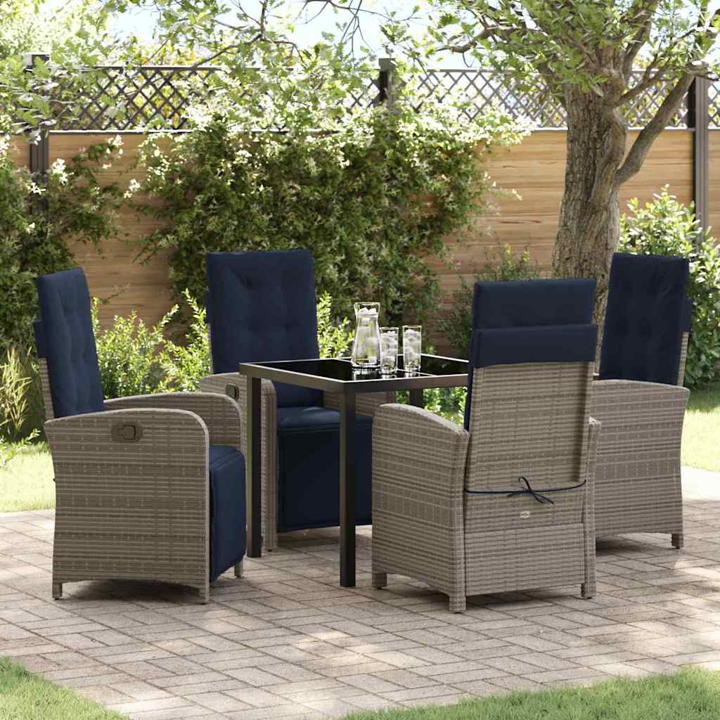 vidaXL 3-delige Tuinset met Kussens - Grijze Poly Rattan