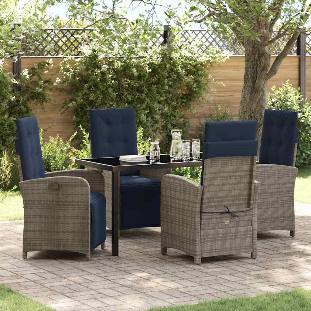 vidaXL 3-delige Tuinset met Kussens - Grijze Poly Rattan