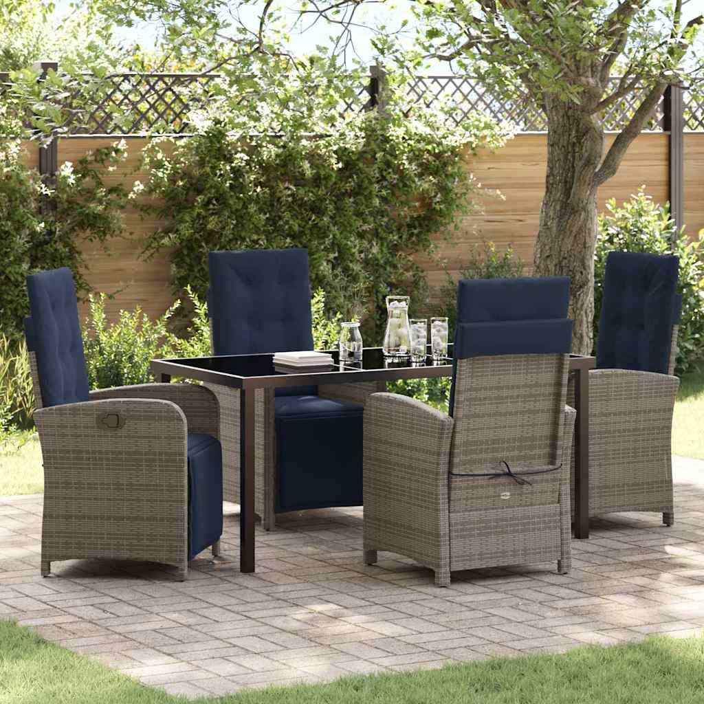 vidaXL 3-delige Tuinset met Kussens - Grijze Poly Rattan