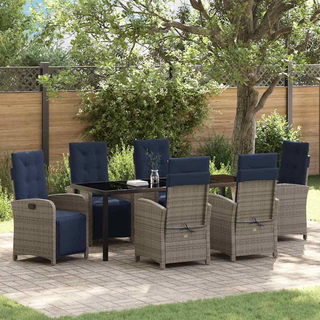 vidaXL 3-delige Tuinset met Kussens - Grijze Poly Rattan