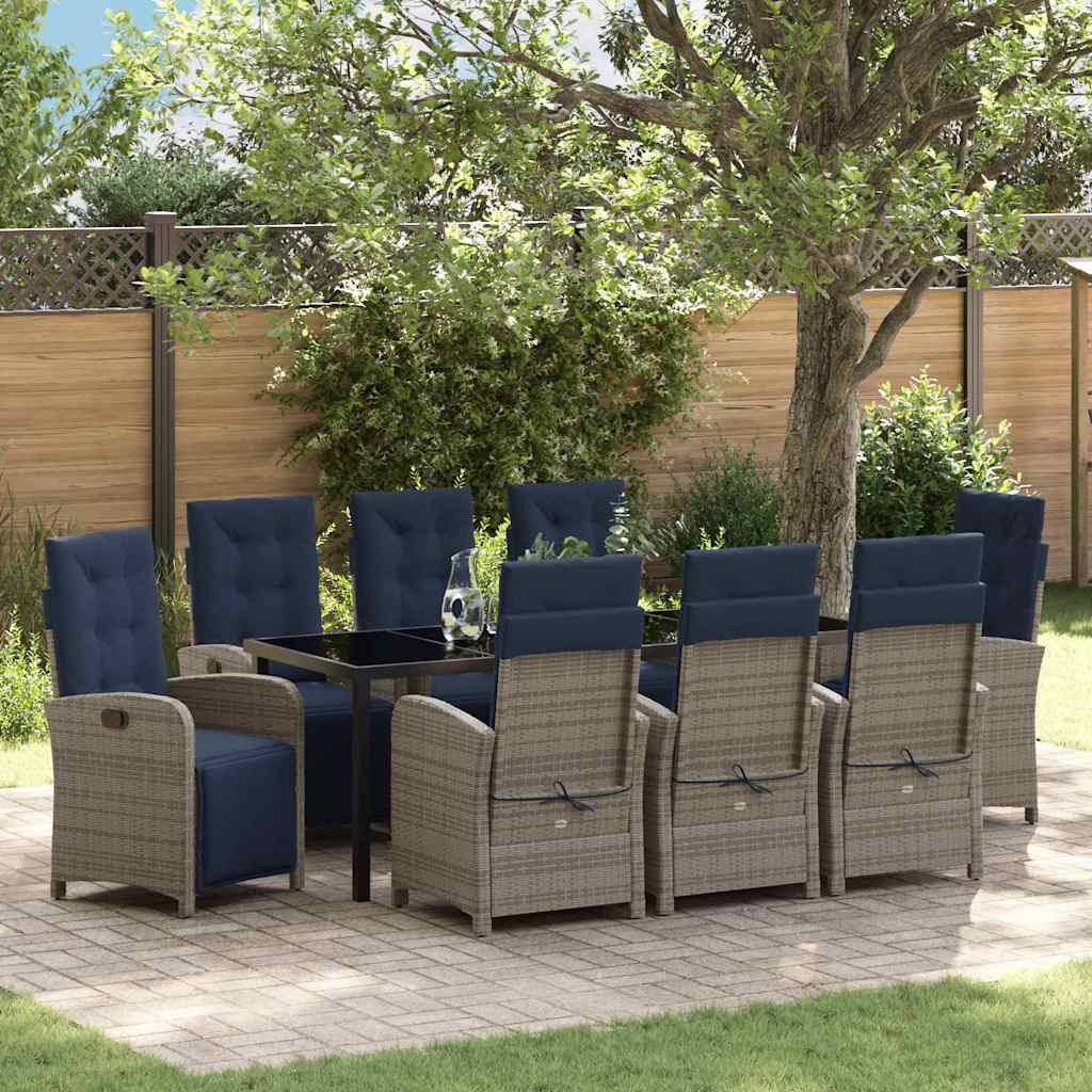 vidaXL 3-delige Tuinset met Kussens - Grijze Poly Rattan