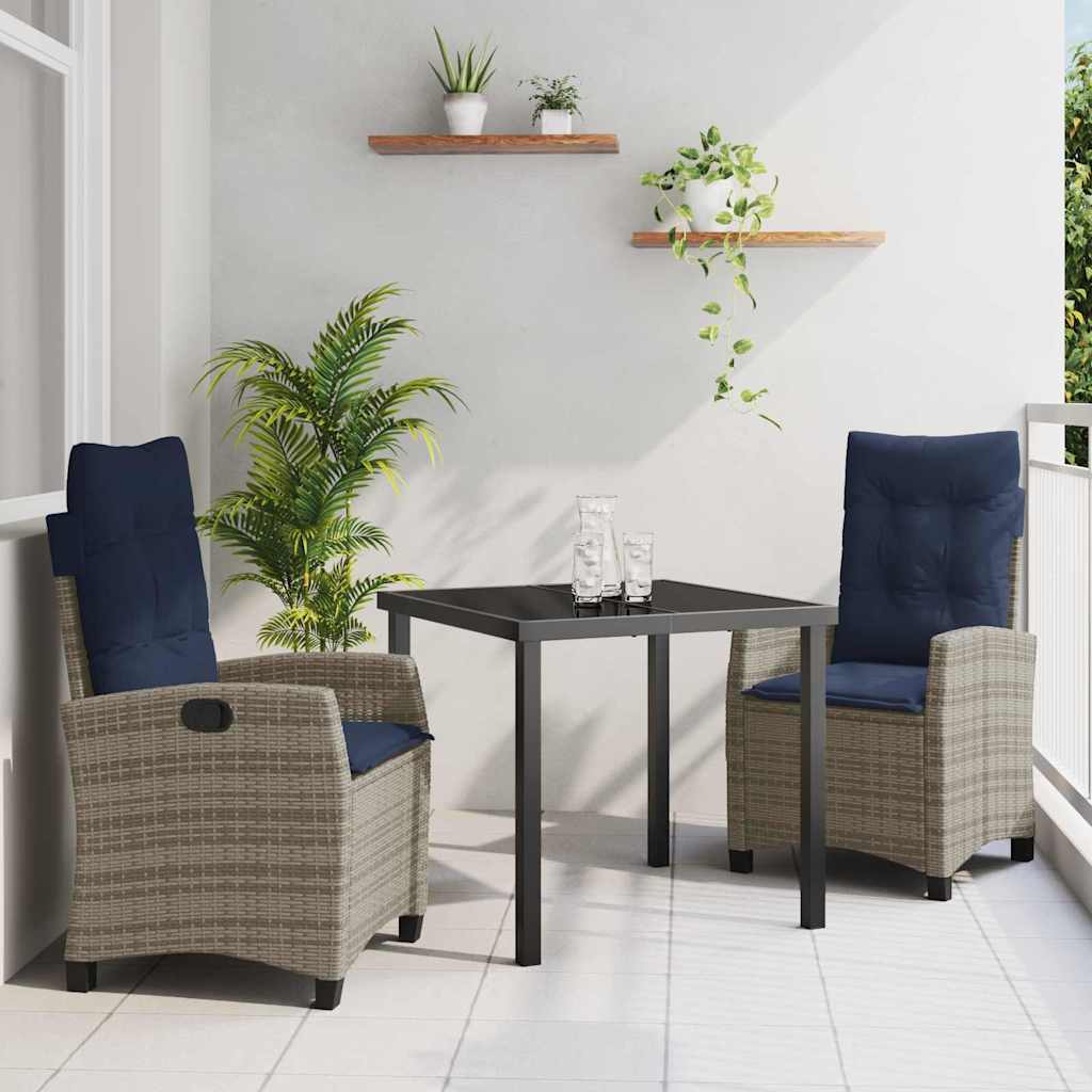 vidaXL Tuin eettafelset met kussen 5 pcs Grijs poly rattan