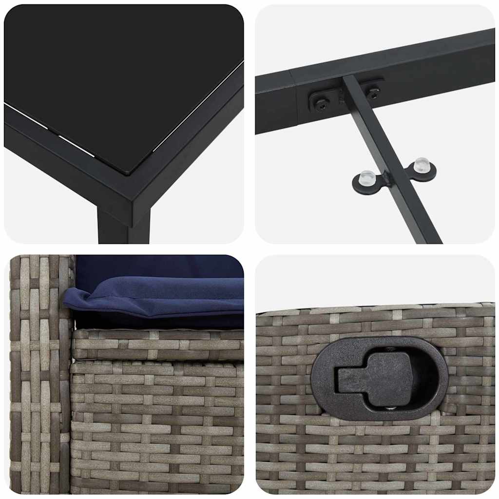 vidaXL Tuin eettafelset met kussen 5 pcs Grijs poly rattan