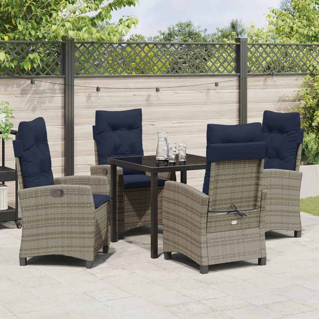 vidaXL Tuin eettafelset met kussen 5 pcs Grijs poly rattan