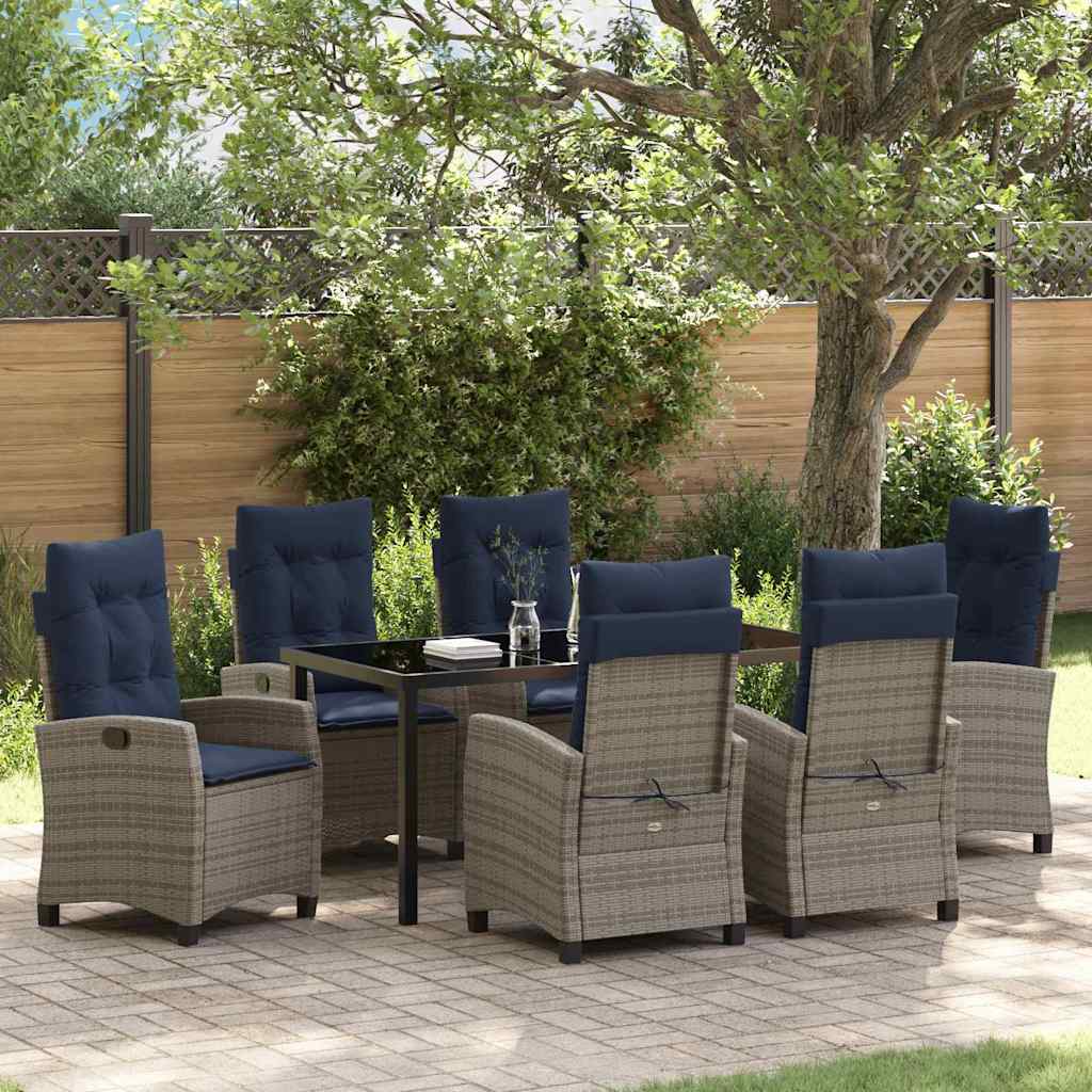 vidaXL Tuin eettafelset met kussen 5 pcs Grijs poly rattan