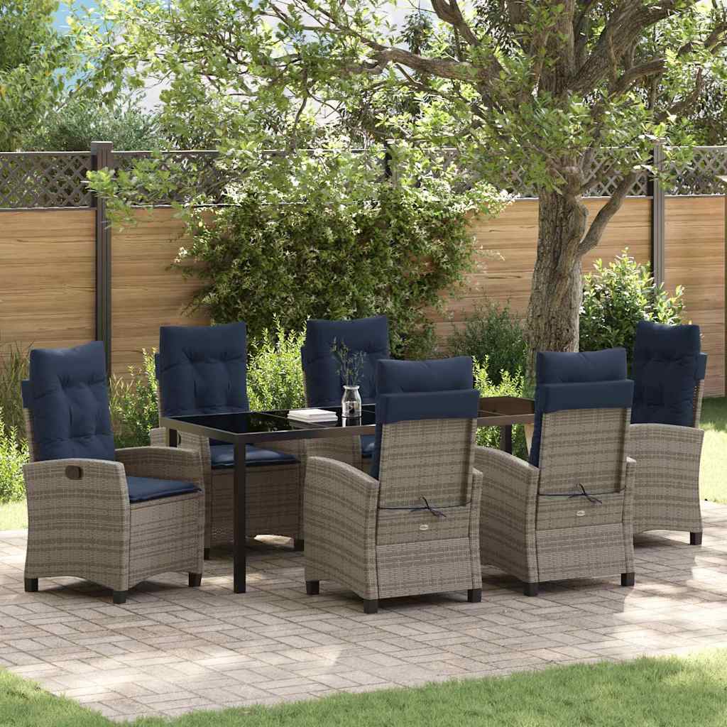 vidaXL Tuin eettafelset met kussen 5 pcs Grijs poly rattan
