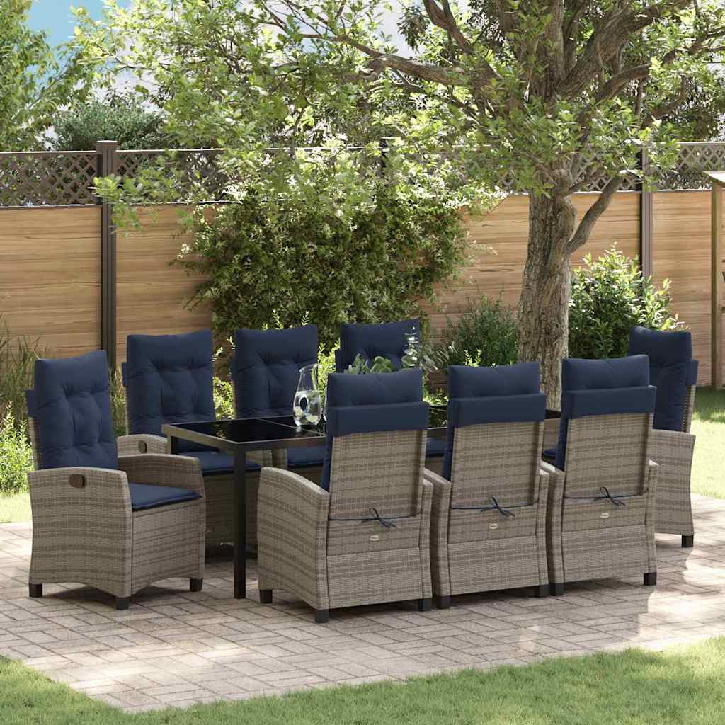 vidaXL Tuin eettafelset met kussen 5 pcs Grijs poly rattan