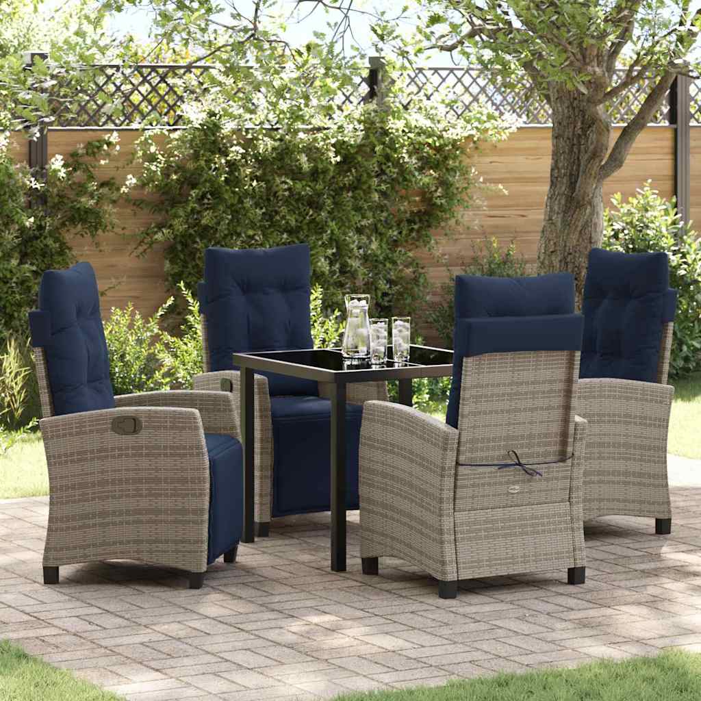 vidaXL Tuin eettafelset met kussen 5 pcs Grijs poly rattan