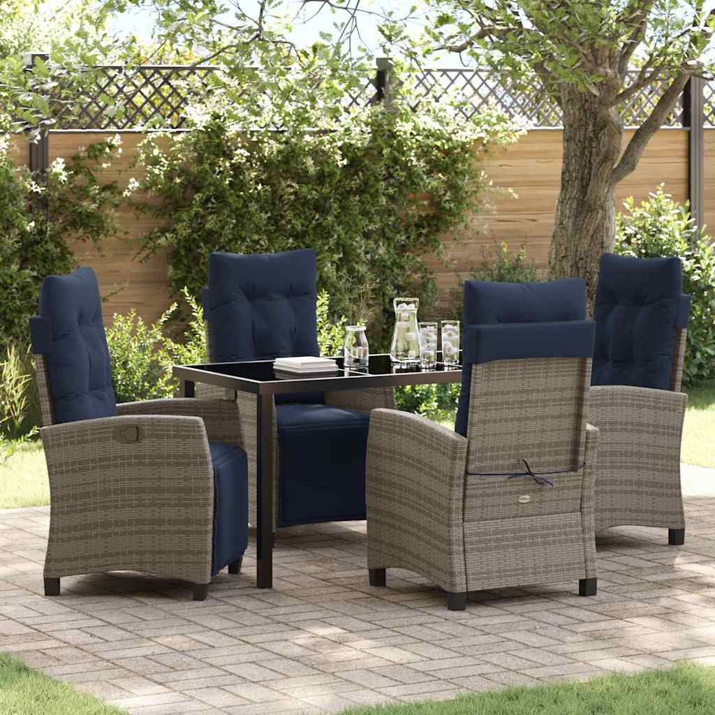 vidaXL Tuin eettafelset met kussen 5 pcs Grijs poly rattan