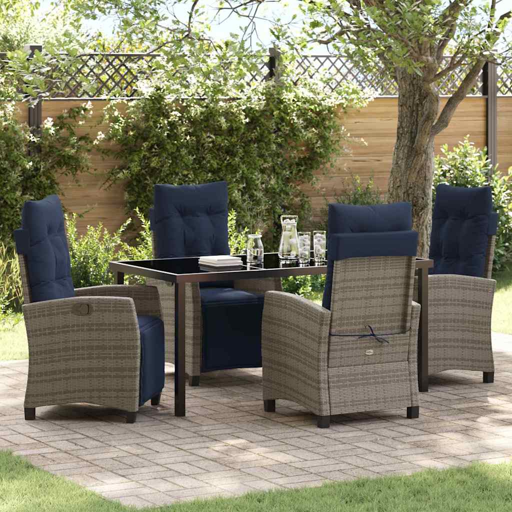 vidaXL Tuin eettafelset met kussen 5 pcs Grijs poly rattan