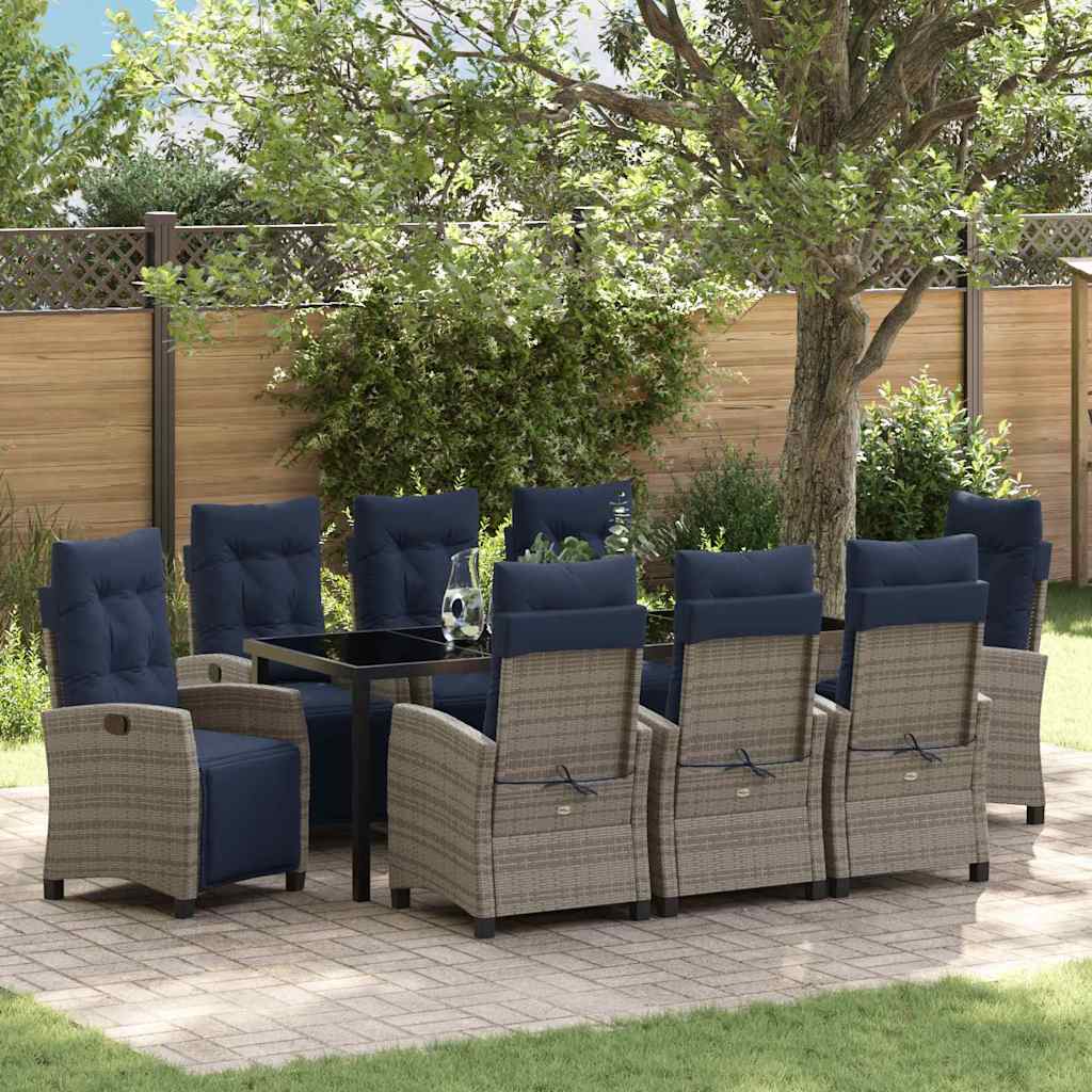 vidaXL Tuin eettafelset met kussen 5 pcs Grijs poly rattan