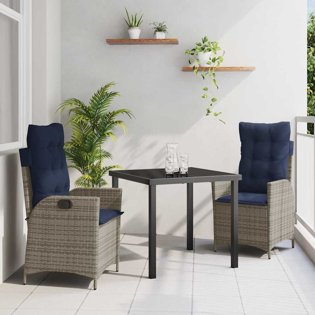vidaXL Tuin eettafelset met kussen 3 pcs Grijs en zwart Rattan