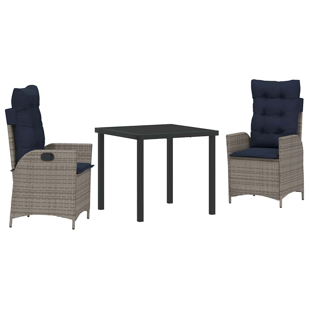 vidaXL Tuin eettafelset met kussen 3 pcs Grijs en zwart Rattan