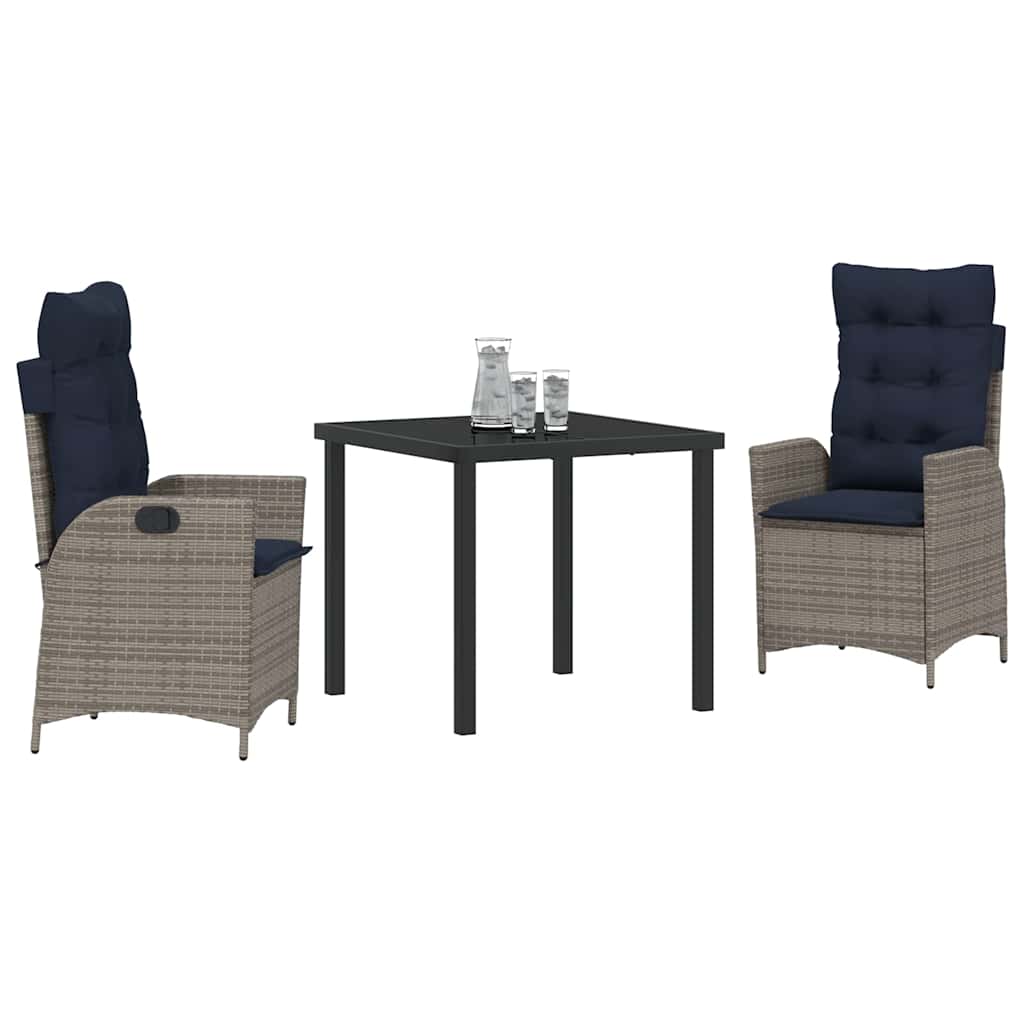 vidaXL Tuin eettafelset met kussen 3 pcs Grijs en zwart Rattan