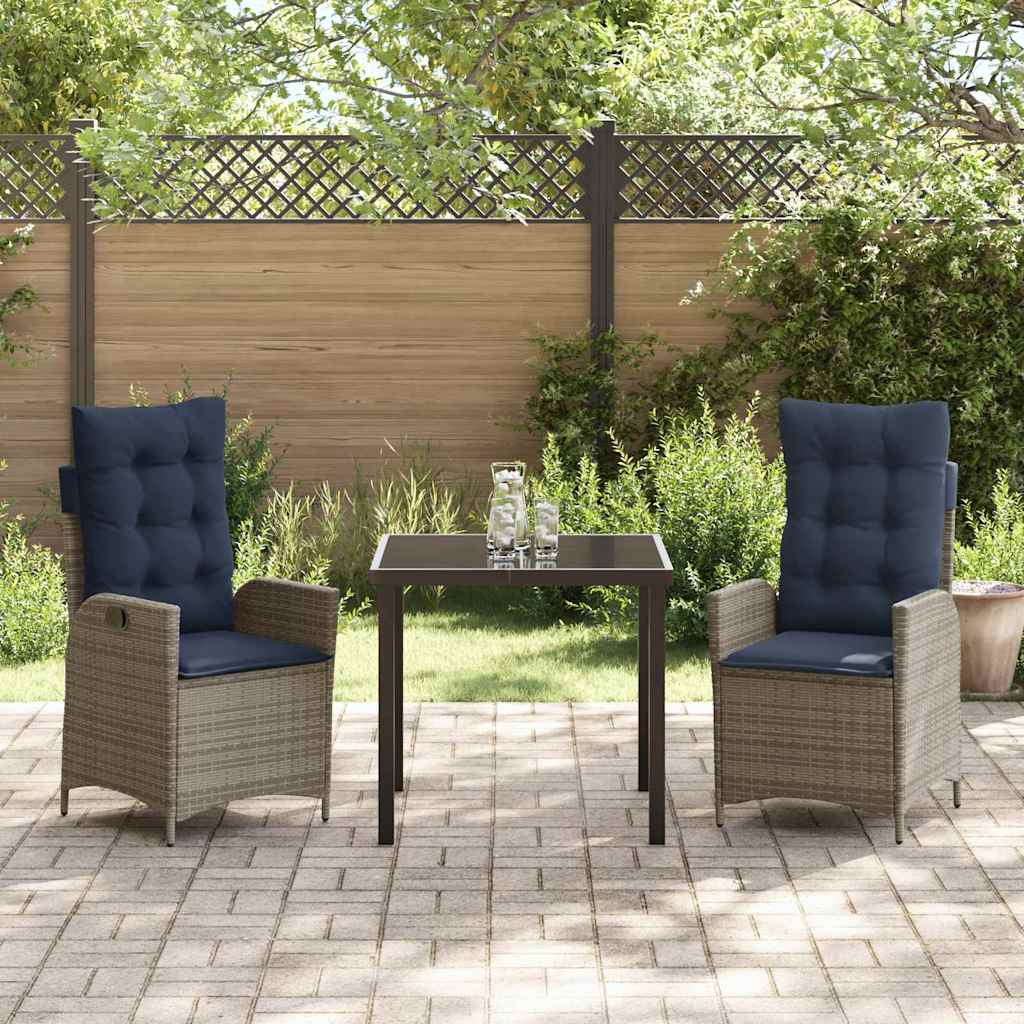 vidaXL Tuin eettafelset met kussen 3 pcs Grijs en zwart Rattan