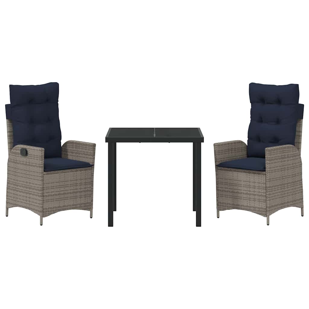 vidaXL Tuin eettafelset met kussen 3 pcs Grijs en zwart Rattan