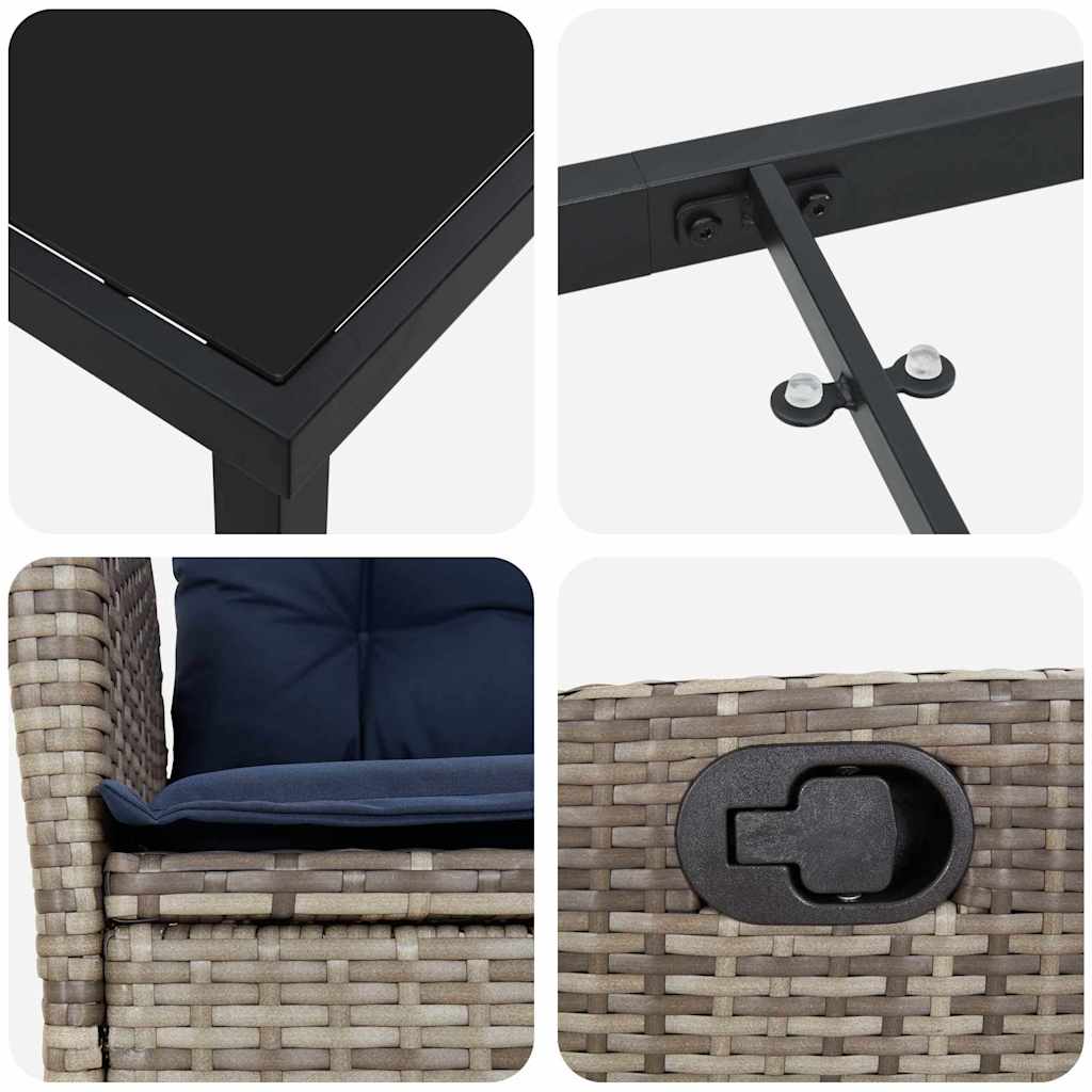 vidaXL Tuin eettafelset met kussen 3 pcs Grijs en zwart Rattan