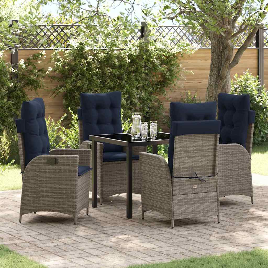 vidaXL Tuin eettafelset met kussen 3 pcs Grijs en zwart Rattan