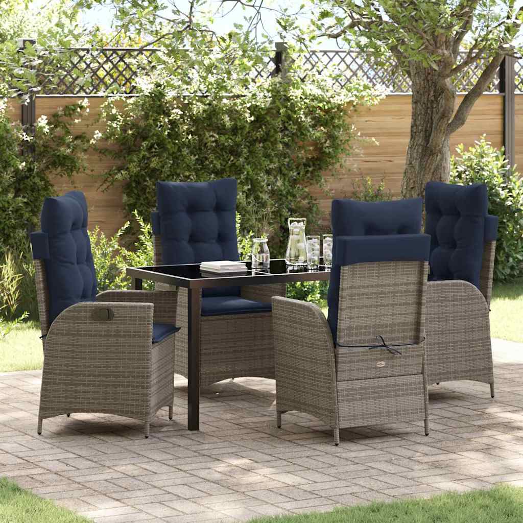 vidaXL Tuin eettafelset met kussen 3 pcs Grijs en zwart Rattan