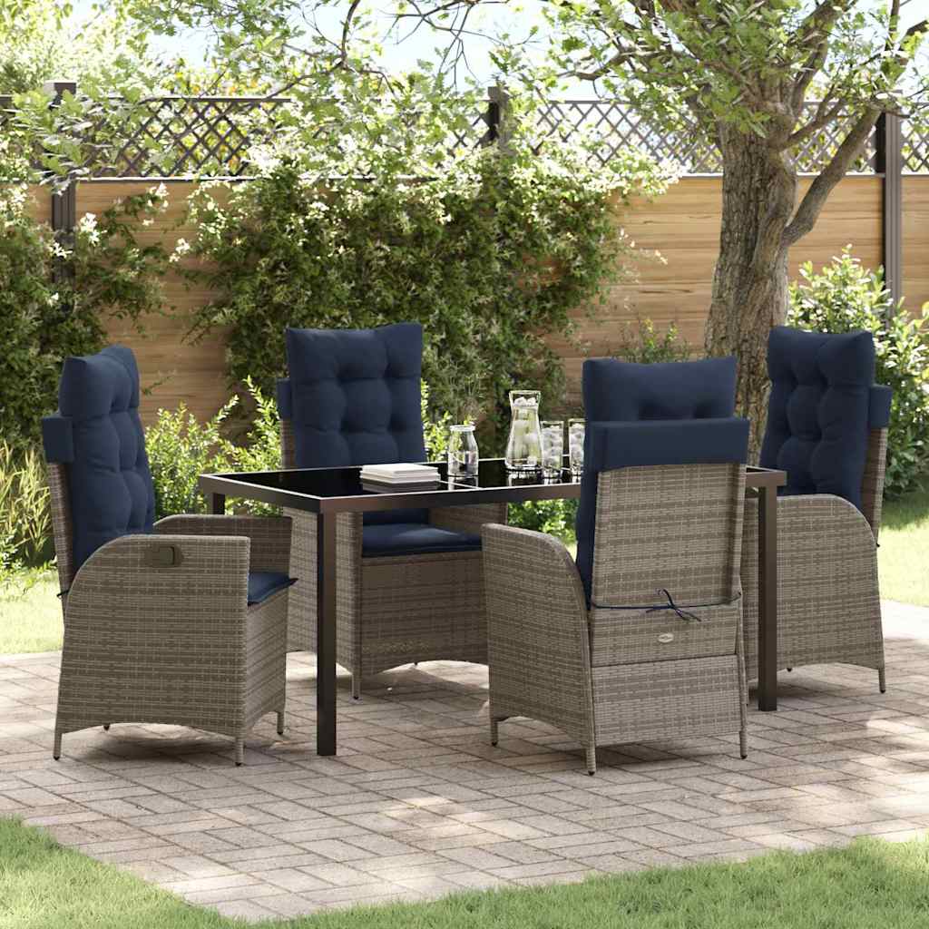 vidaXL Tuin eettafelset met kussen 3 pcs Grijs en zwart Rattan