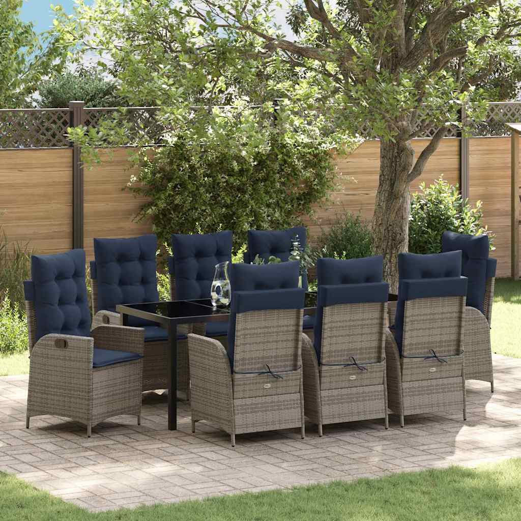 vidaXL Tuin eettafelset met kussen 3 pcs Grijs en zwart Rattan
