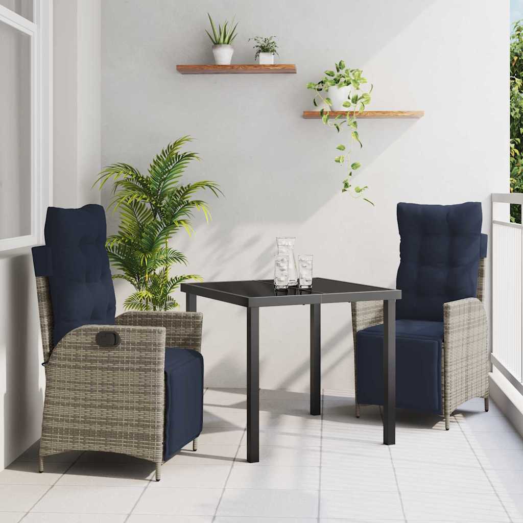 vidaXL Tuin eettafelset met kussen 3 pcs Grijs en zwart Rattan