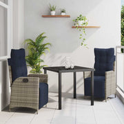 vidaXL Tuin eettafelset met kussen 3 pcs Grijs en zwart Rattan