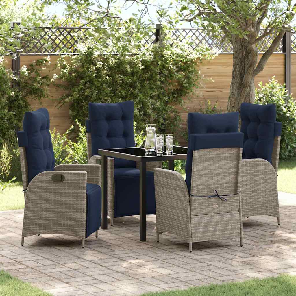vidaXL Tuin eettafelset met kussen 3 pcs Grijs en zwart Rattan