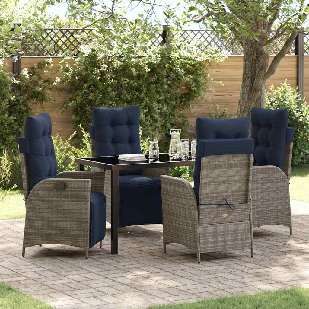 vidaXL Tuin eettafelset met kussen 3 pcs Grijs en zwart Rattan