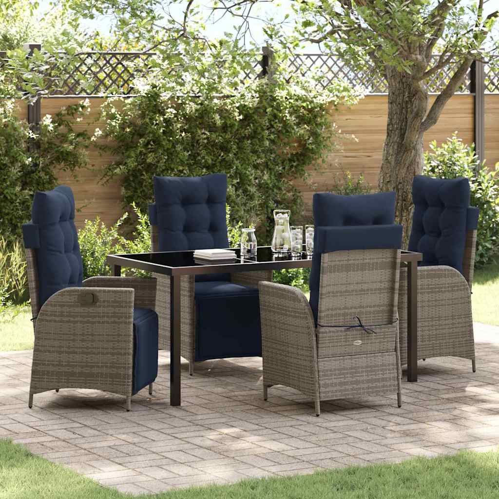vidaXL Tuin eettafelset met kussen 3 pcs Grijs en zwart Rattan