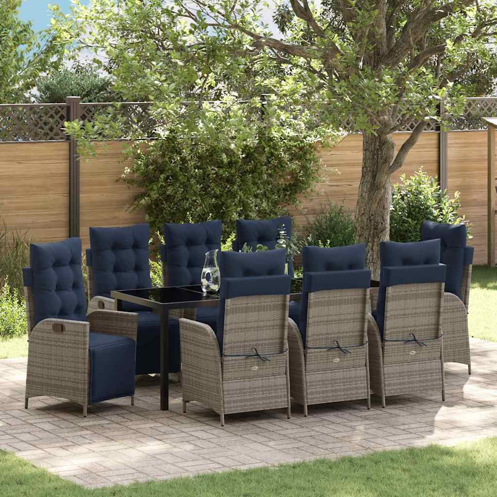 vidaXL Tuin eettafelset met kussen 3 pcs Grijs en zwart Rattan