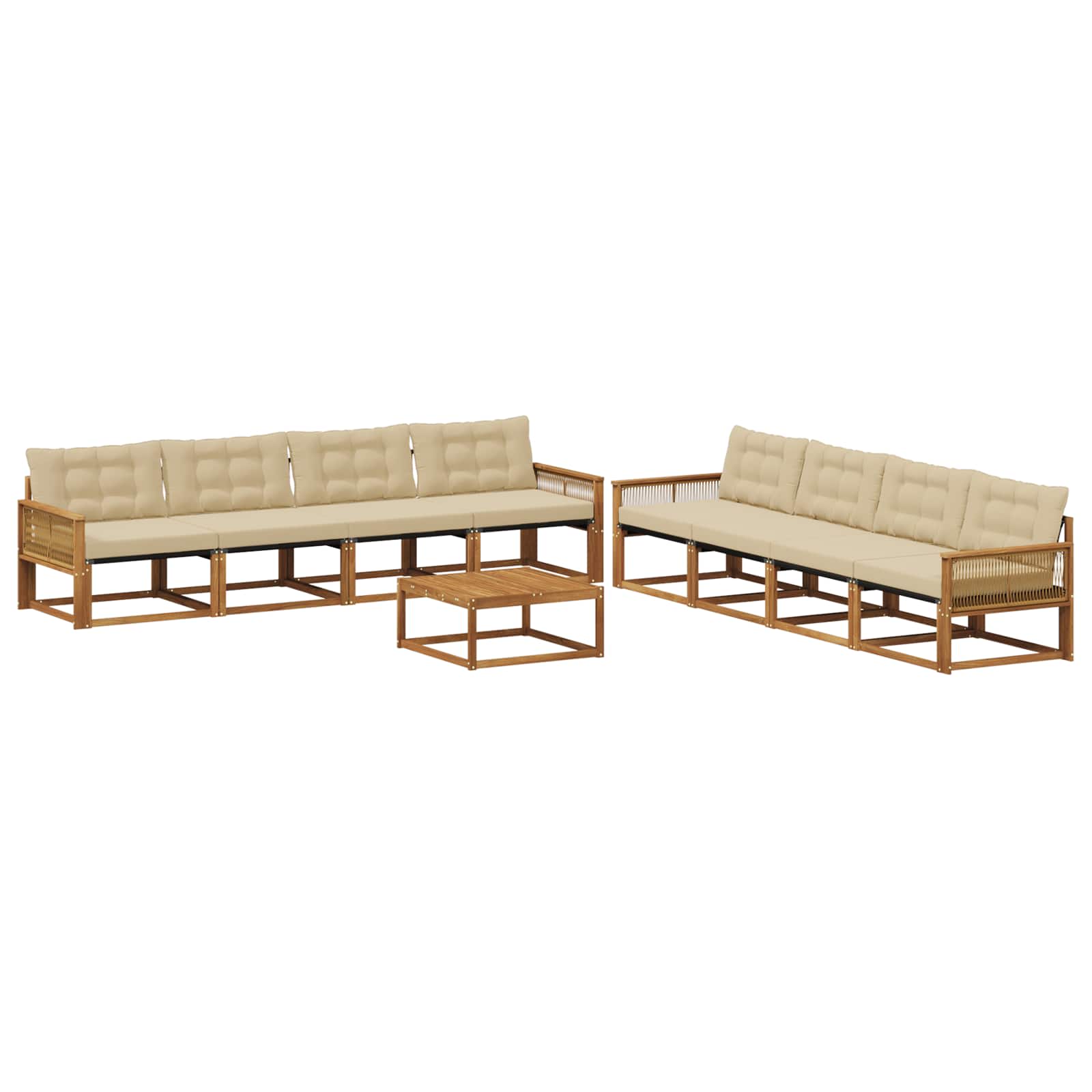 vidaXL Buiten bankenset met kussen 9 pcs Natuurlijk en Crème