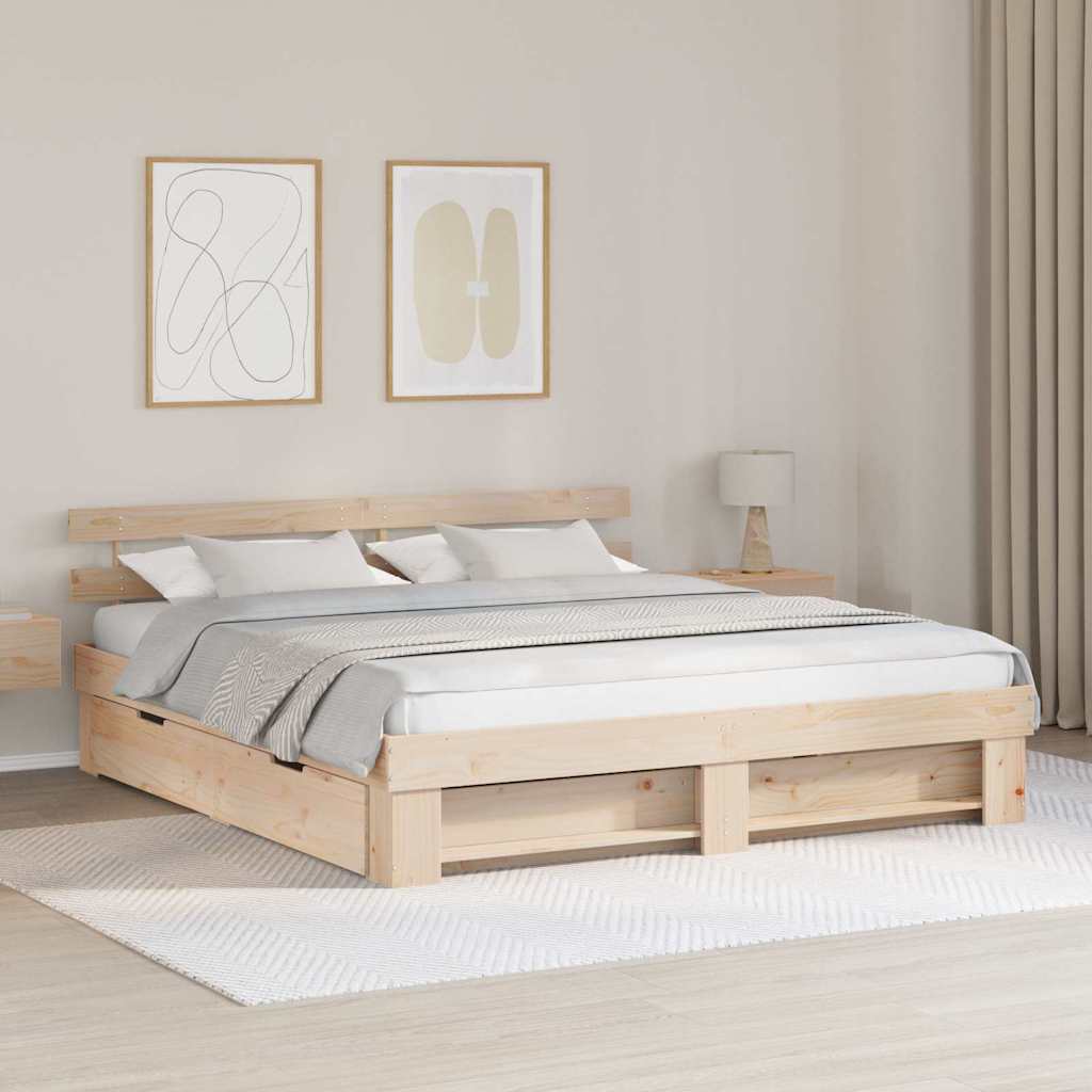vidaXL Bedframe met hoofdeinde Bruin 200 x 200 cm Massief grenenhout
