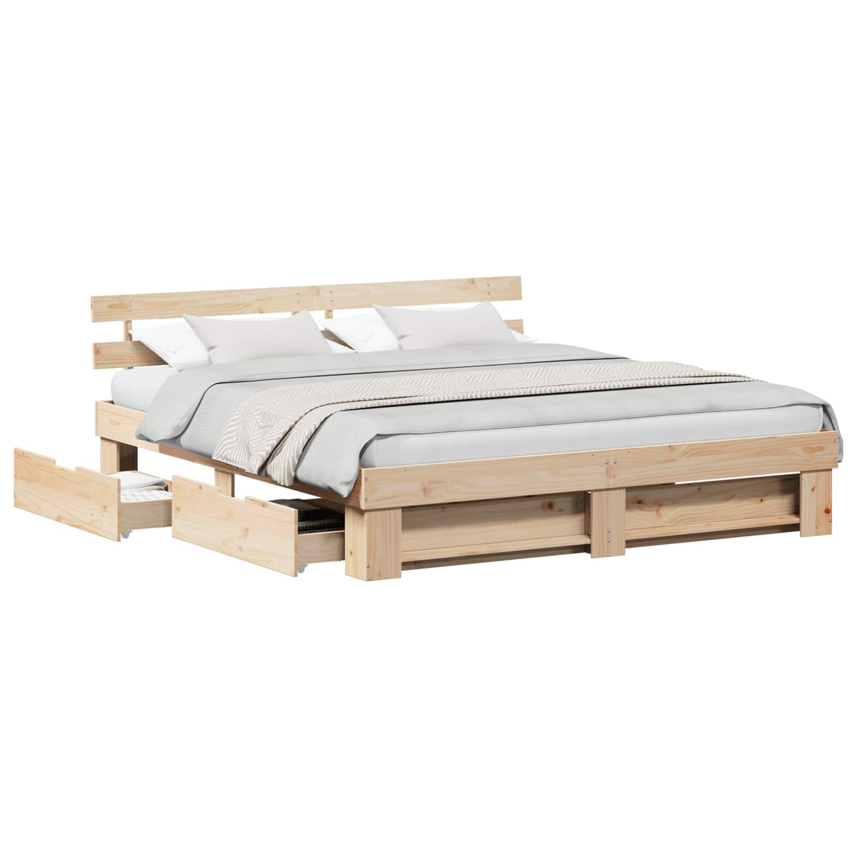 vidaXL Bedframe met hoofdeinde Bruin 200 x 200 cm Massief grenenhout