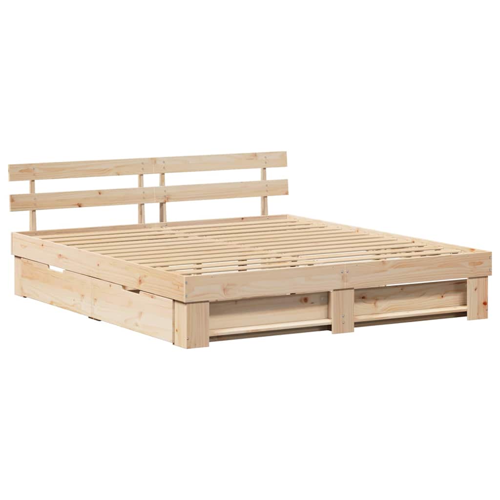 vidaXL Bedframe met hoofdeinde Bruin 200 x 200 cm Massief grenenhout