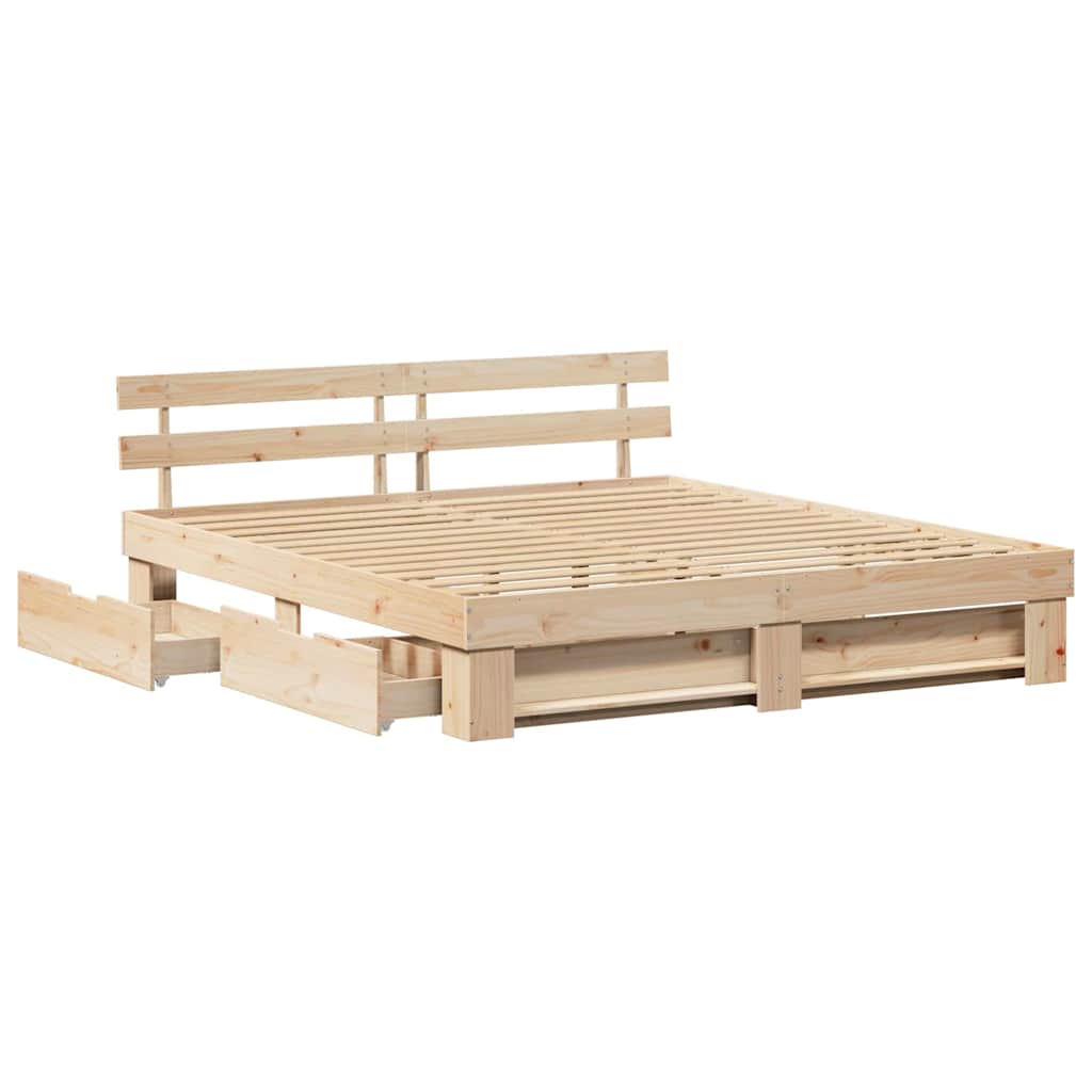 vidaXL Bedframe met hoofdeinde Bruin 200 x 200 cm Massief grenenhout