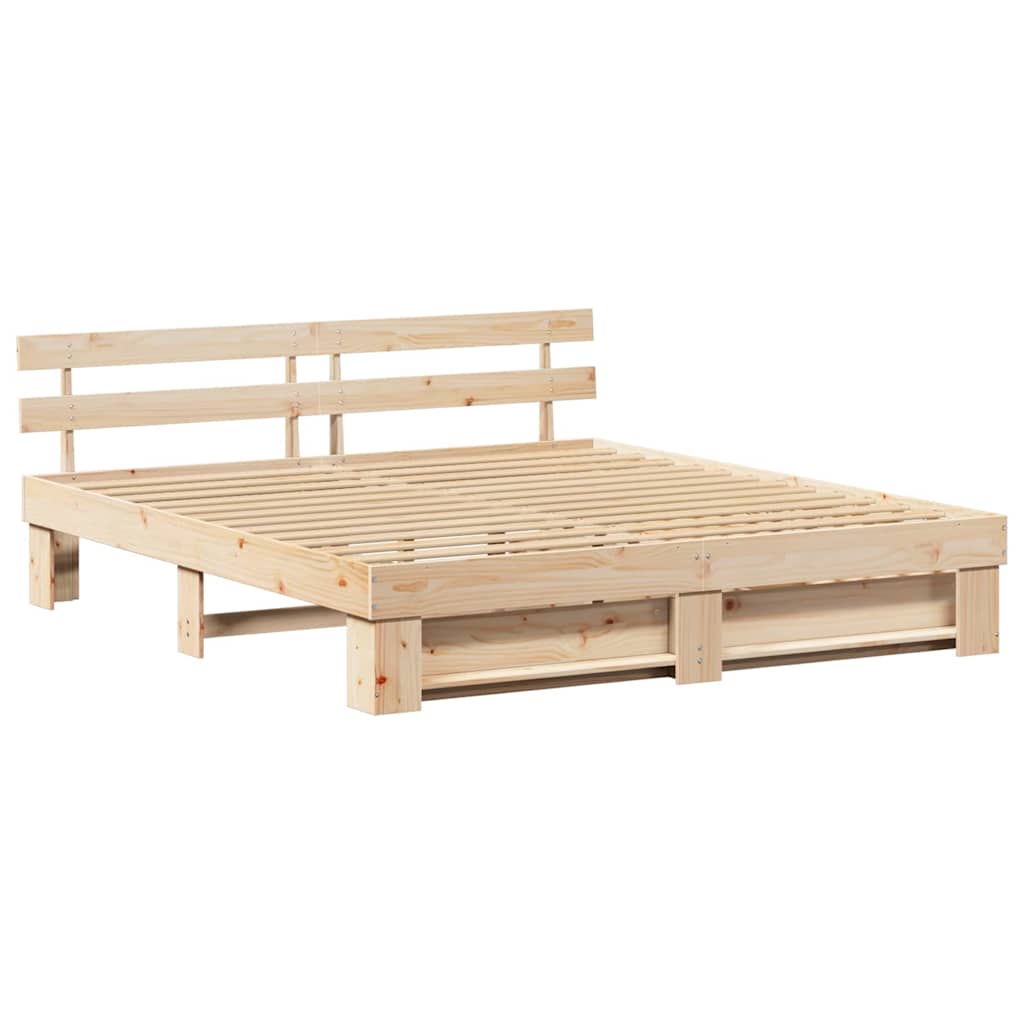 vidaXL Bedframe met hoofdeinde Bruin 200 x 200 cm Massief grenenhout